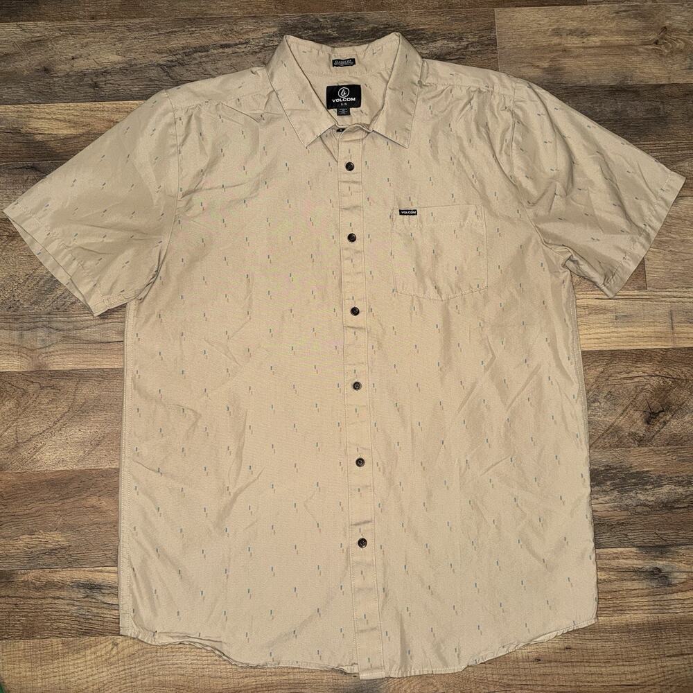 Volcom Classic Fit Brown Short Sleeve Button Up Shirt Men's Size XL
